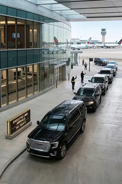 Line of premium Black SUVs at YEG Airport Door 10
