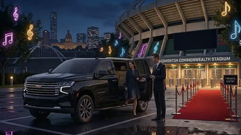 Luxury car service for concerts in Edmonton with professional chauffeur